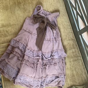 Anthropologie brown crochet layered A frame dress